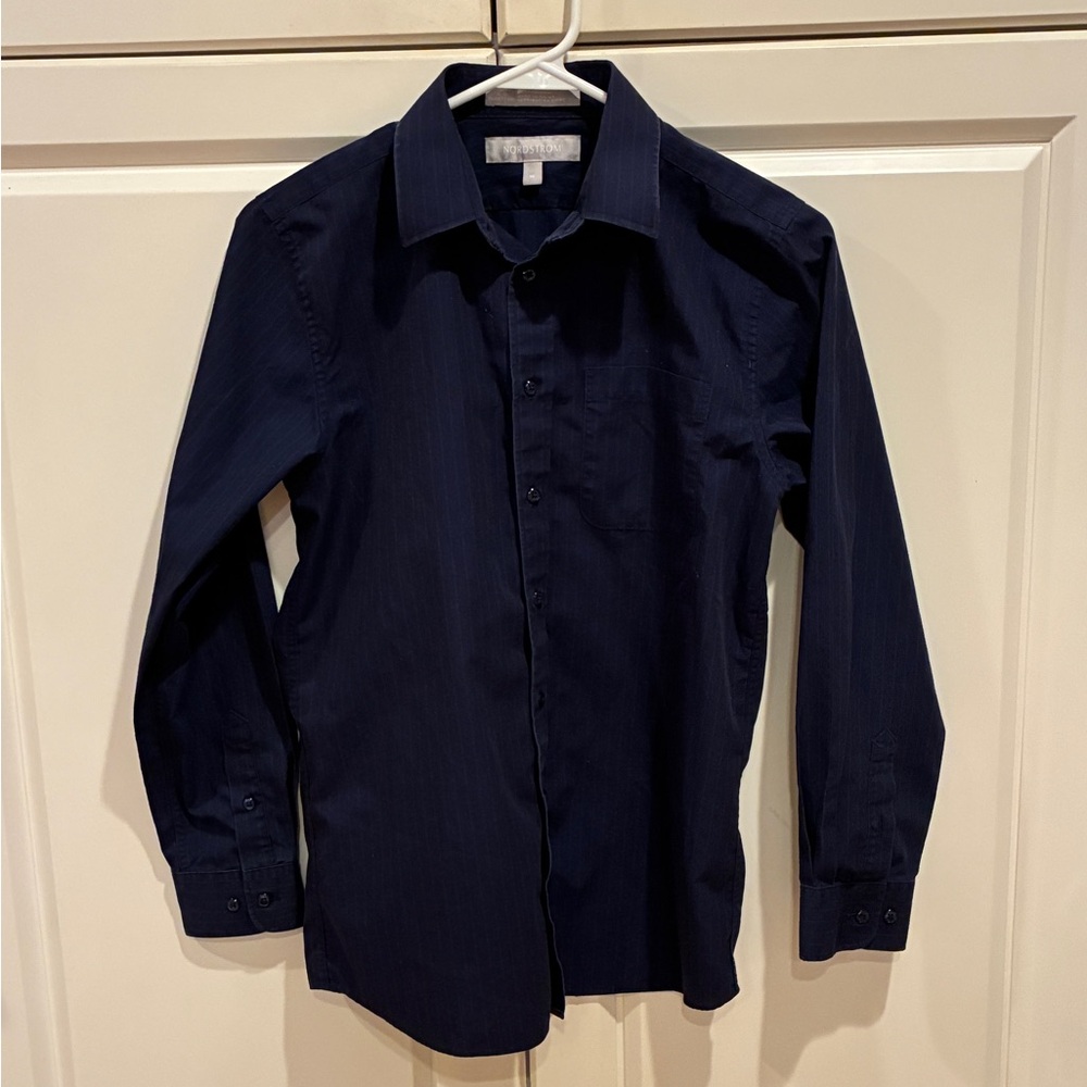 Nordstrom Boy’s Dark Blue Subtlety Striped Dress Shirt